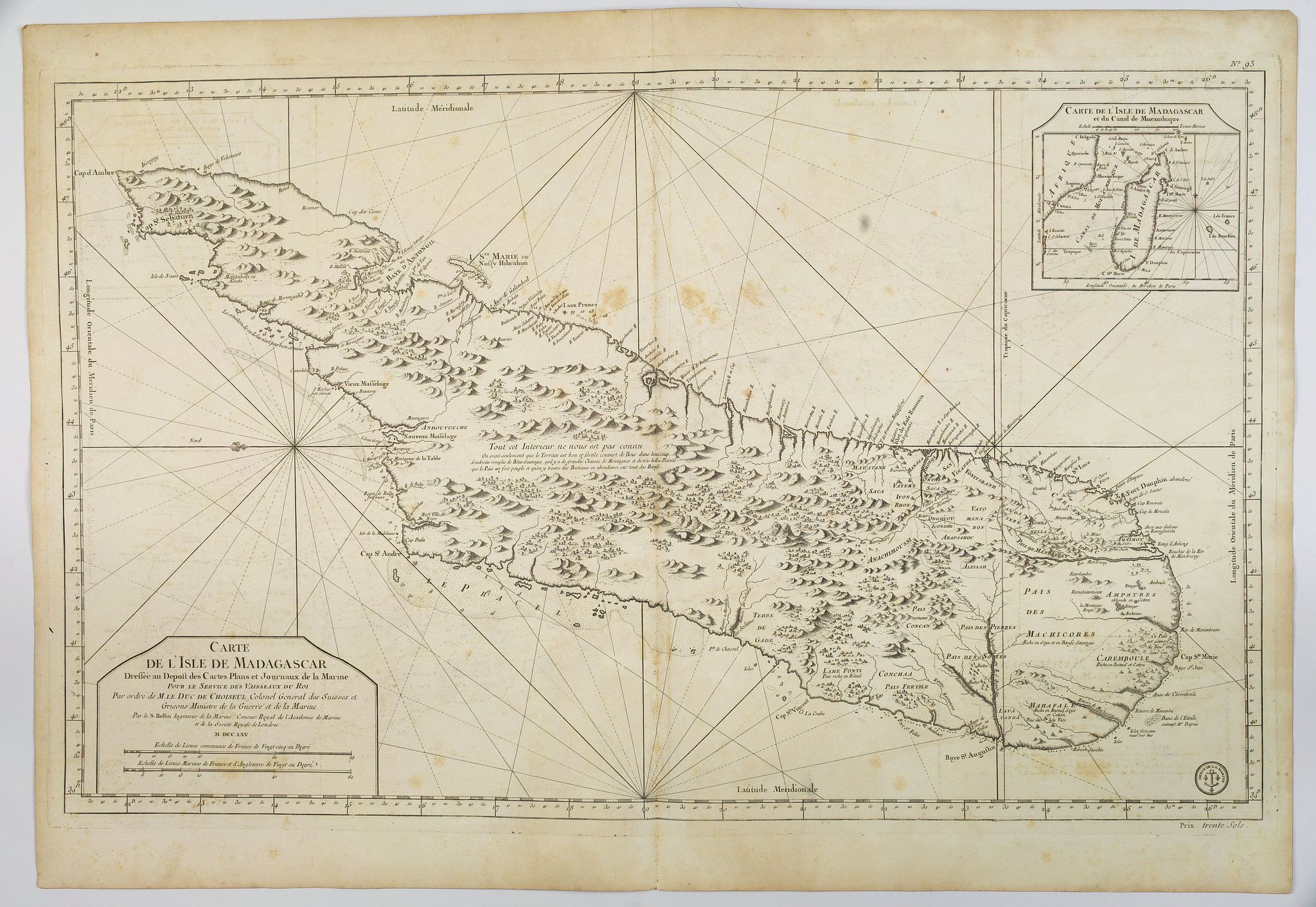 BELLIN, J, Carte de L'Isle de Madagascar. . ., antique map, old maps