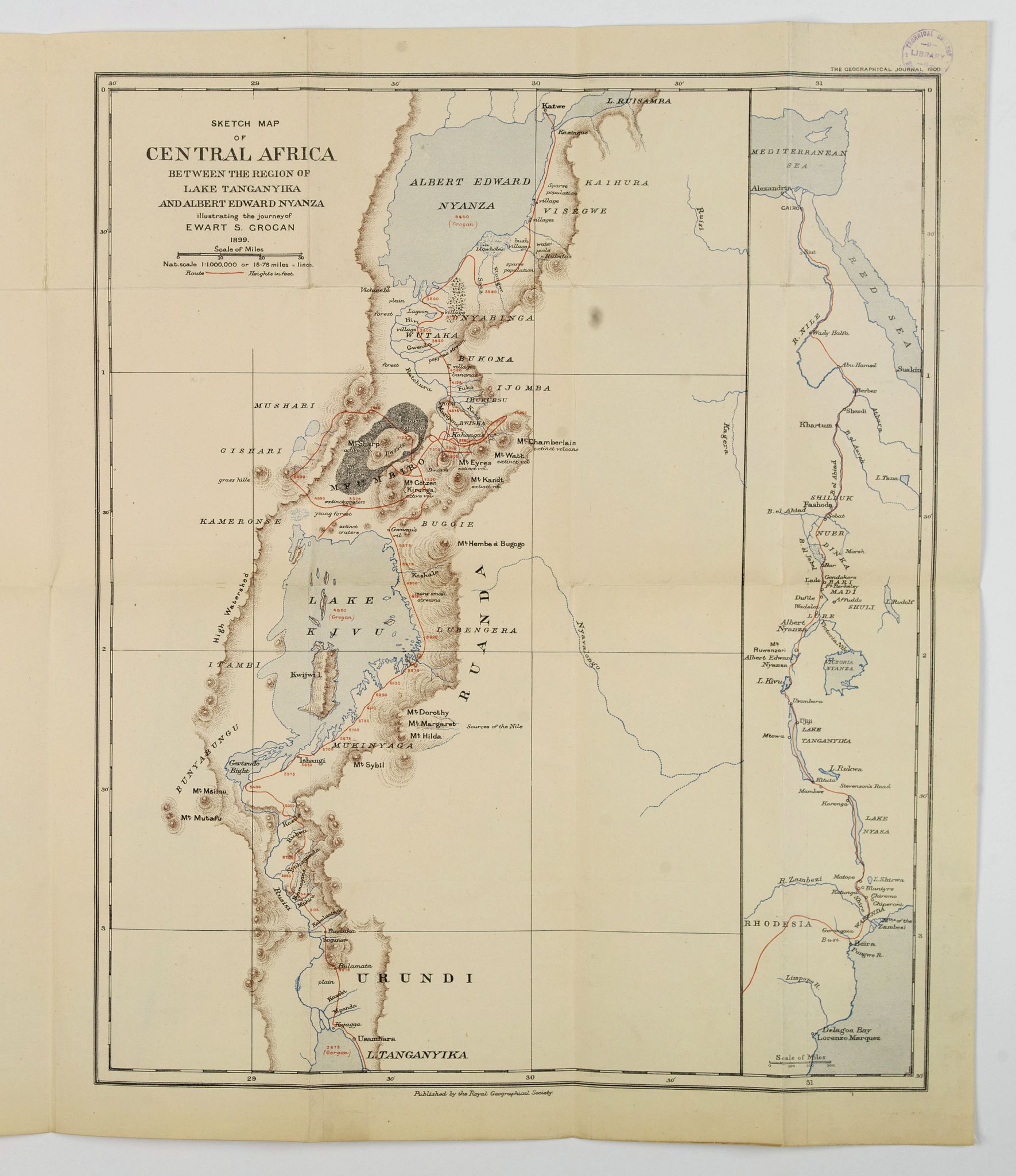 ROYAL GEOGRAPHICAL SOCIETY., Sketch Map of Central Africa between the Region of Lake Tanganyika and Albert Edward Nyanza., antique map, old maps