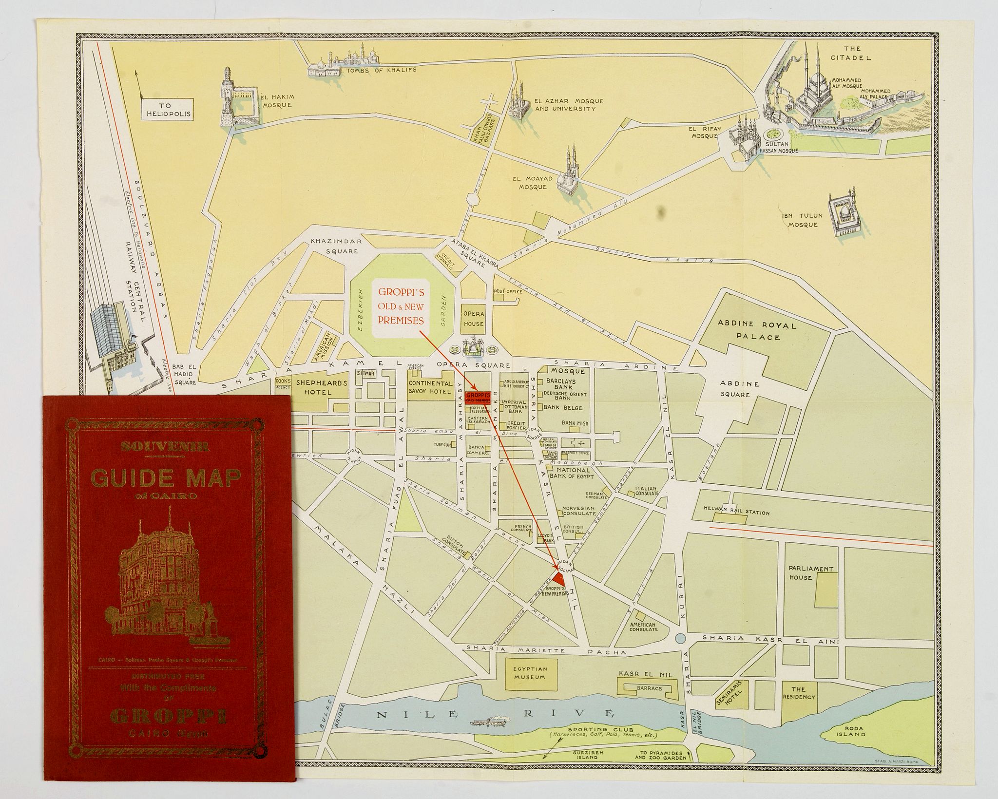 GROPPI., Souvenir Guide Map of Cairo., antique map, old maps