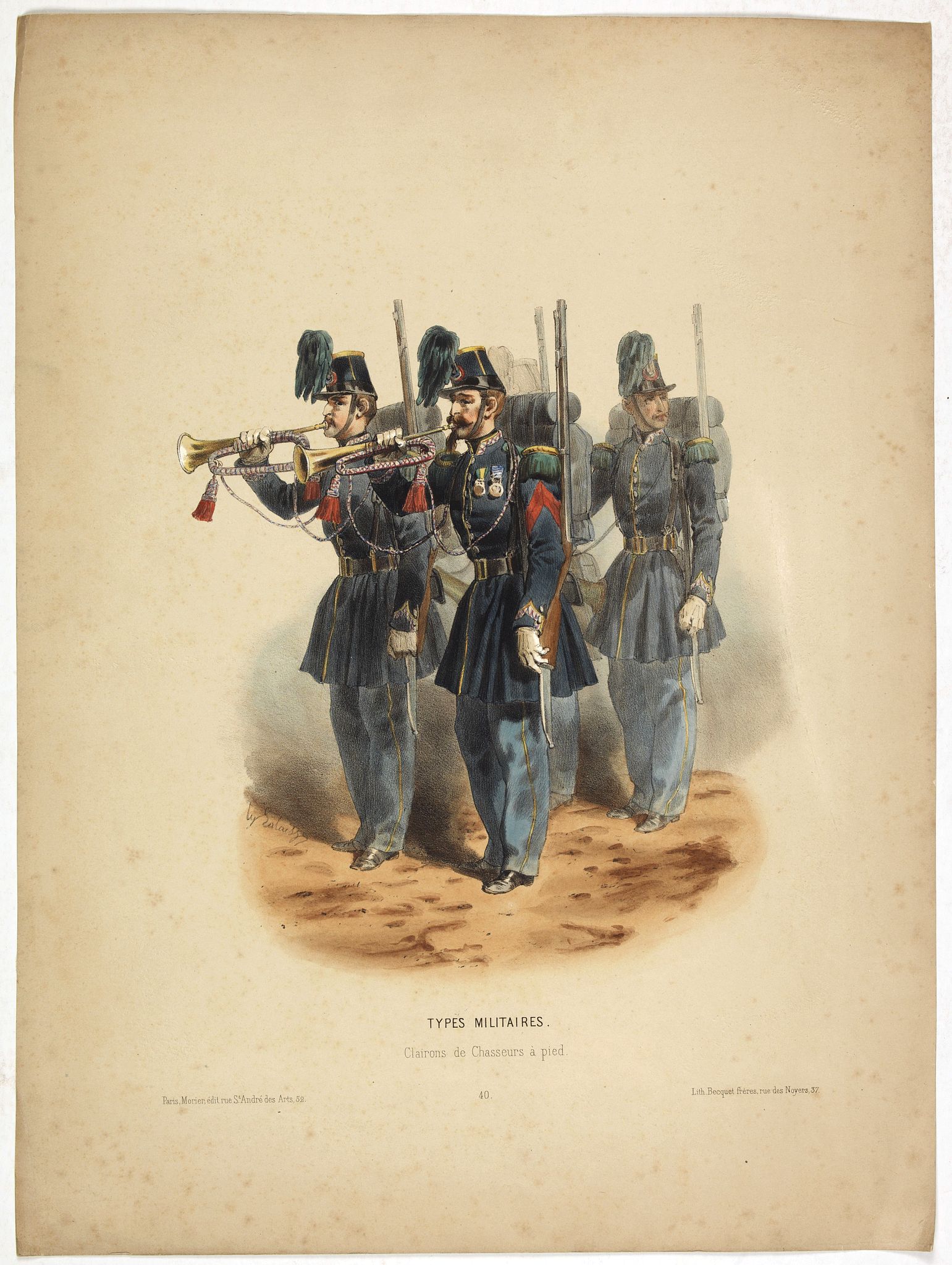 LALAISSE, H., Types militaires - Clairons de Chasseurs à pied. (Pl 40), antique map, old maps