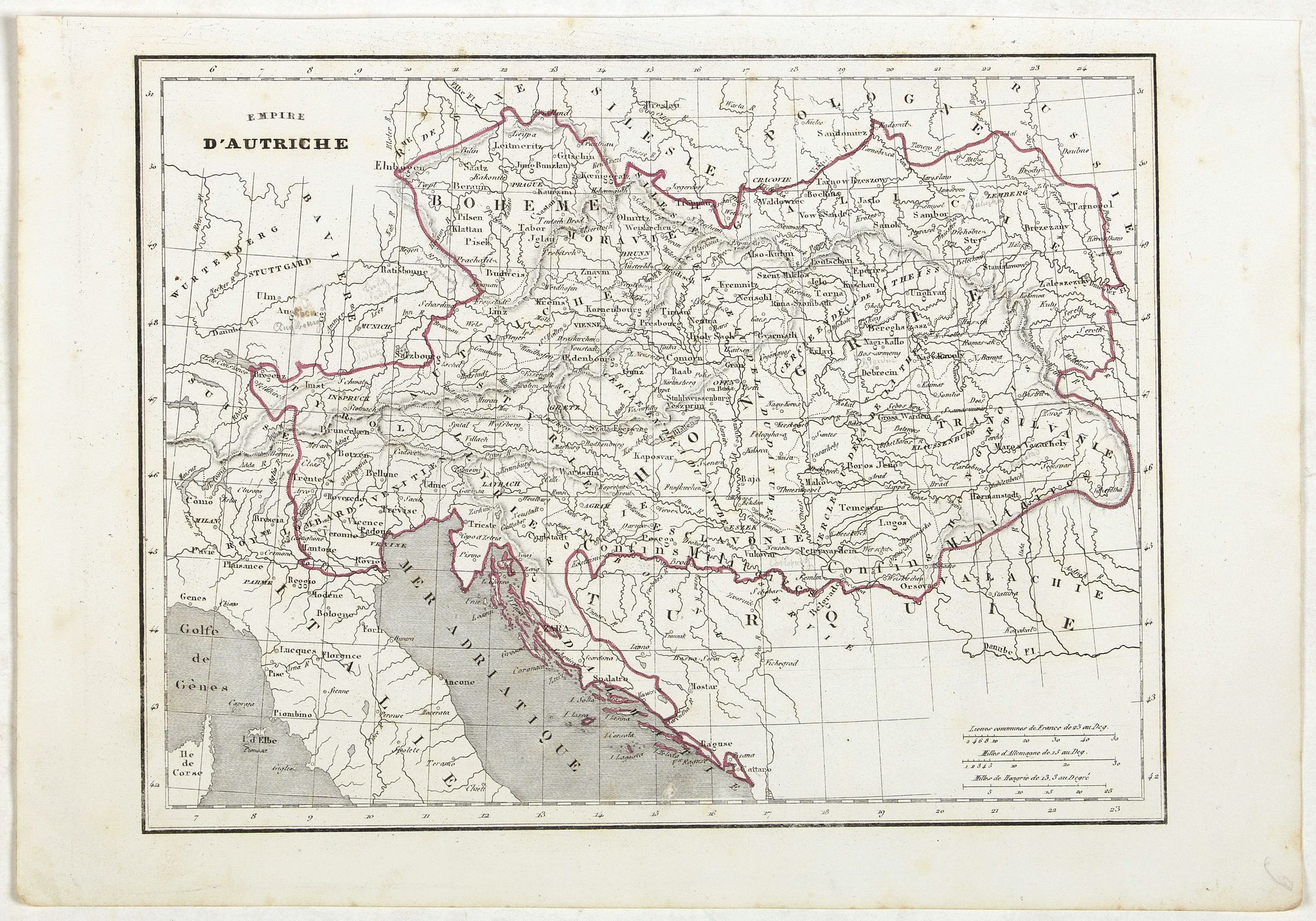 MONIN, C.V., Empire d'Autriche., antique map, old maps