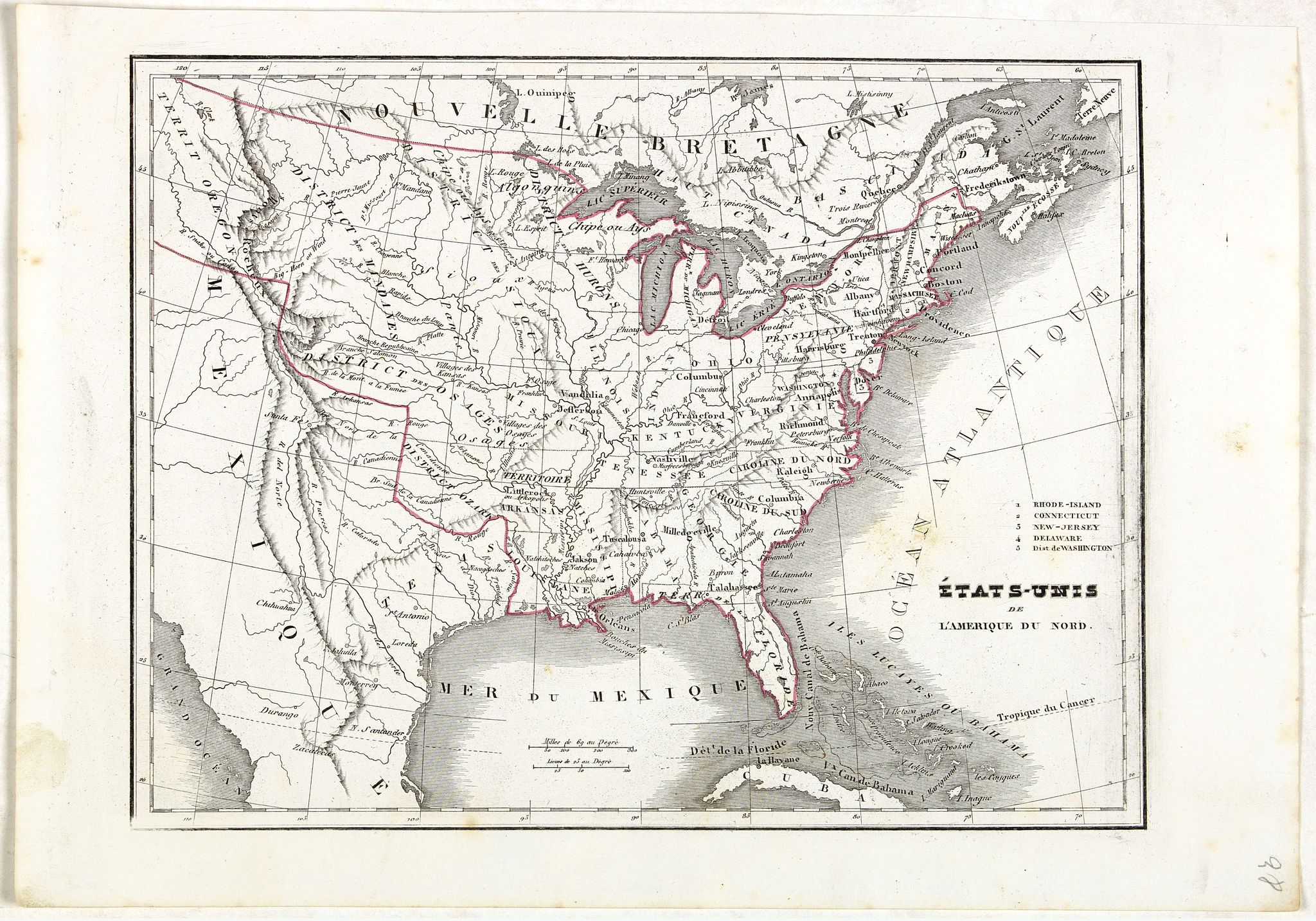 MONIN, C.V., Etats-Unis de l'Amérique du nord., antique map, old maps