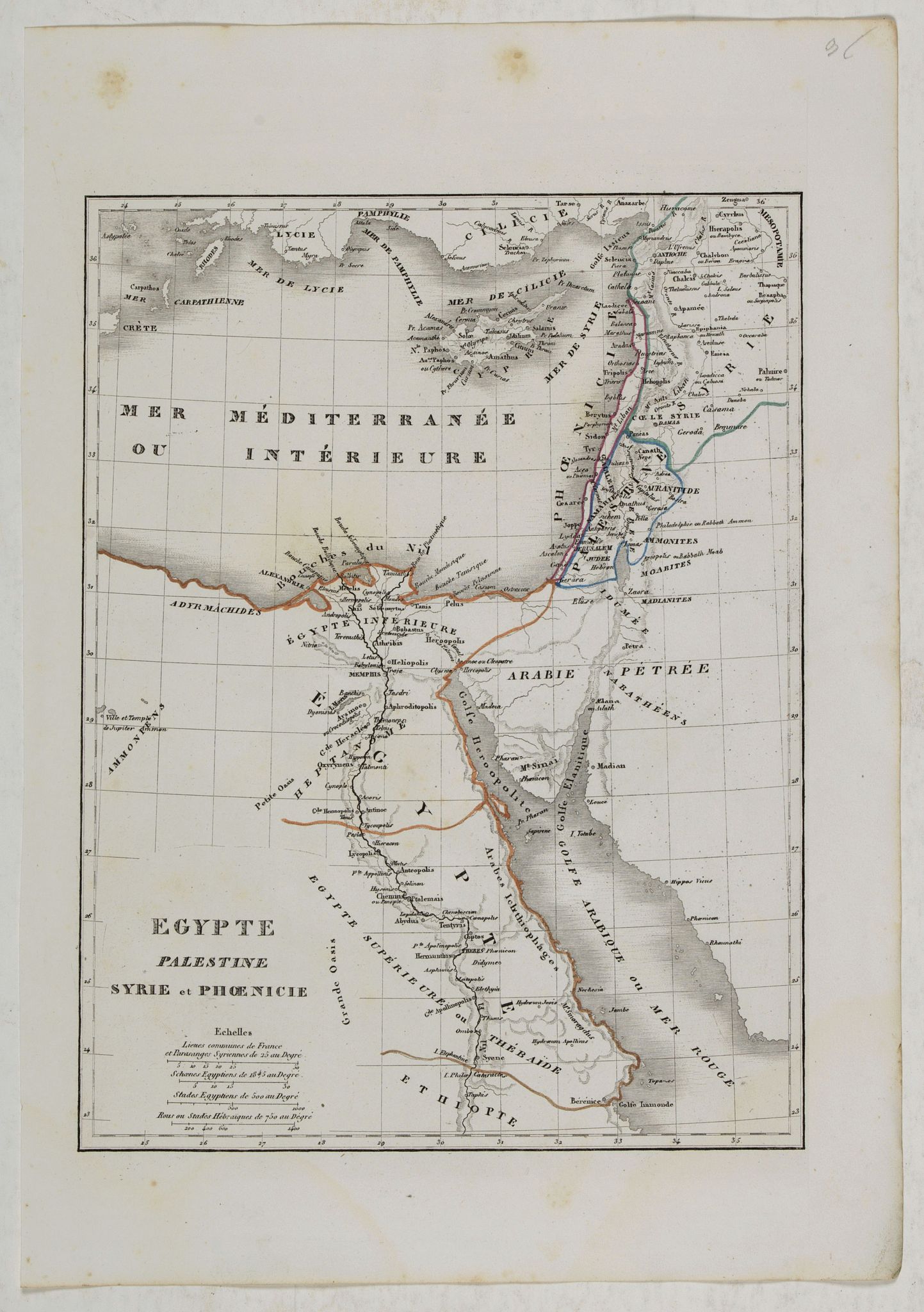 MONIN, C.V., Egypte, Palestine, Syrie et Phoenicie., antique map, old maps