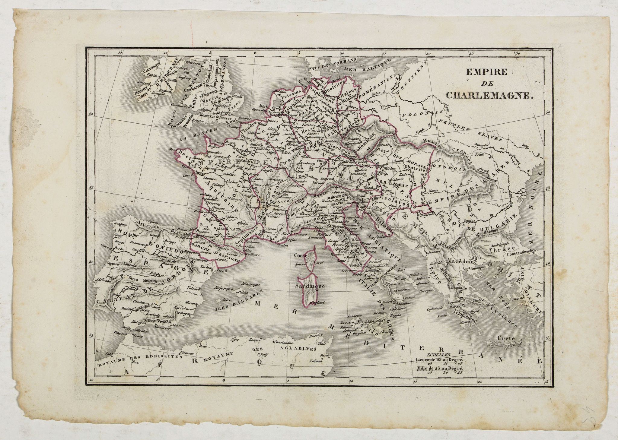 MONIN, C.V., Empire de Charlemagne., antique map, old maps