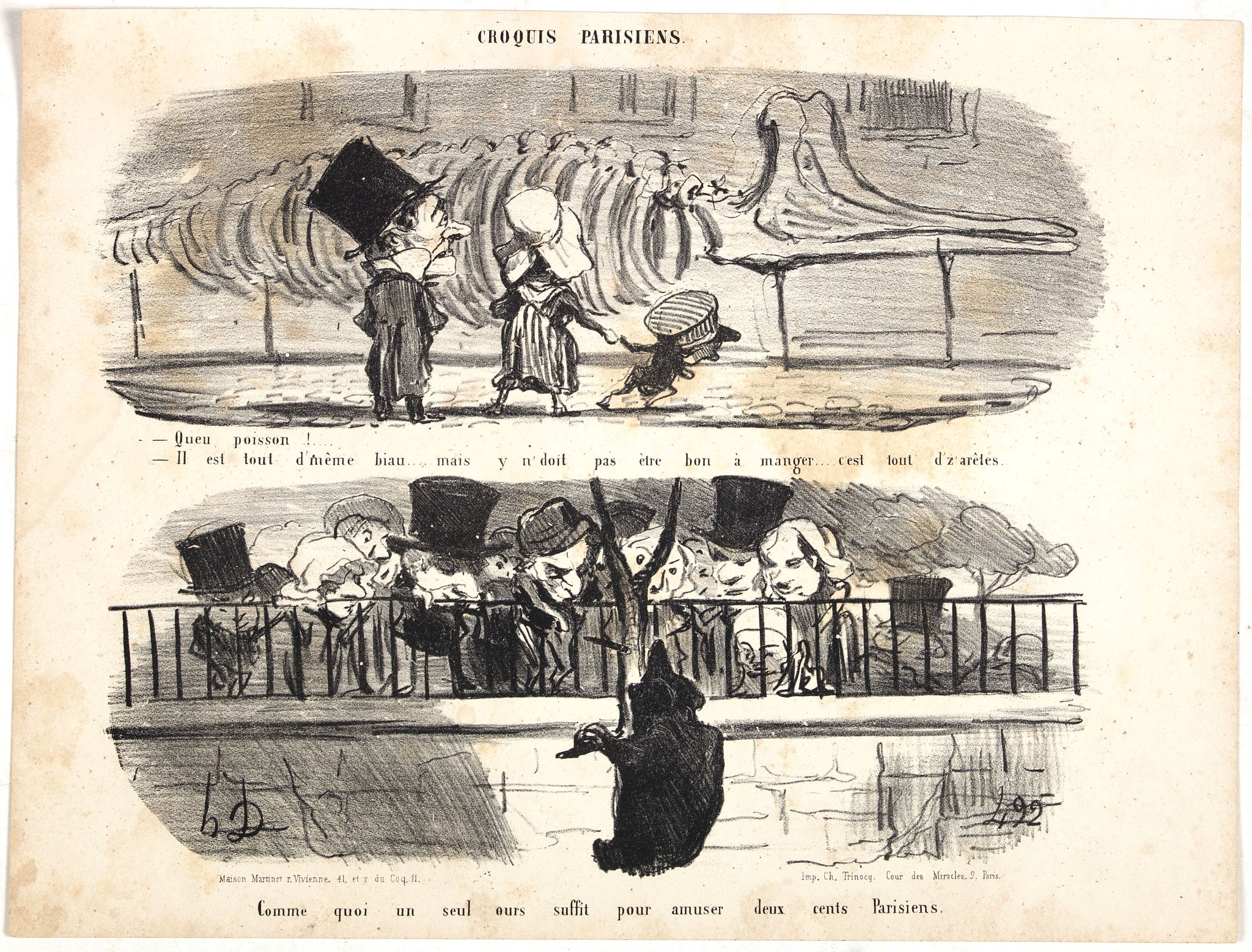 DAUMIER, H., Croquis Parisiens - ''Je suis bien malheureux, si vous voulez me prêter un peu d'attention.... - Je veux bien vous prêter ça, mais il me serait impossible de vous prêter autre chose.'', antique map, old maps