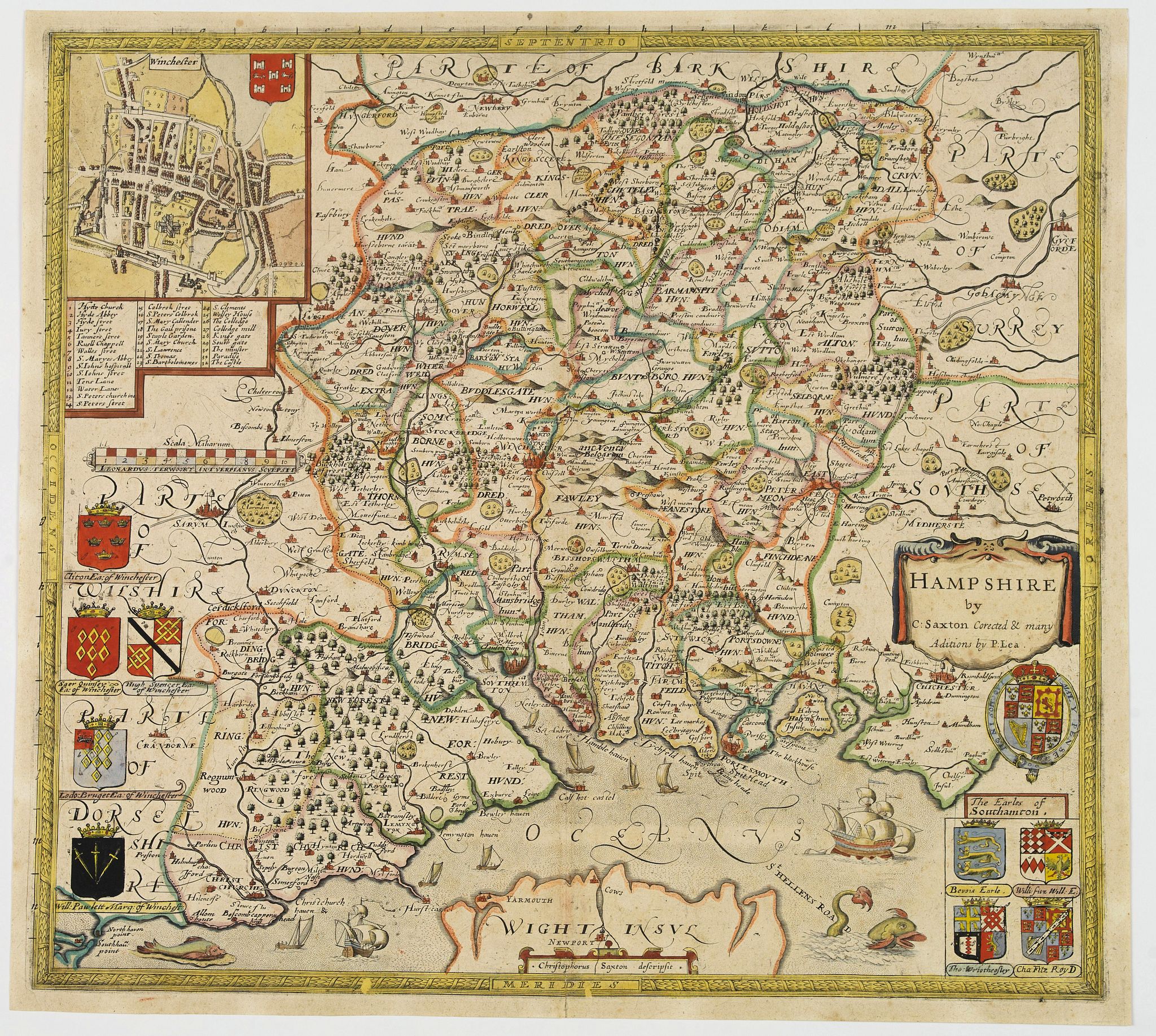 SAXTON / LEA., Hampshire., antique map, old maps
