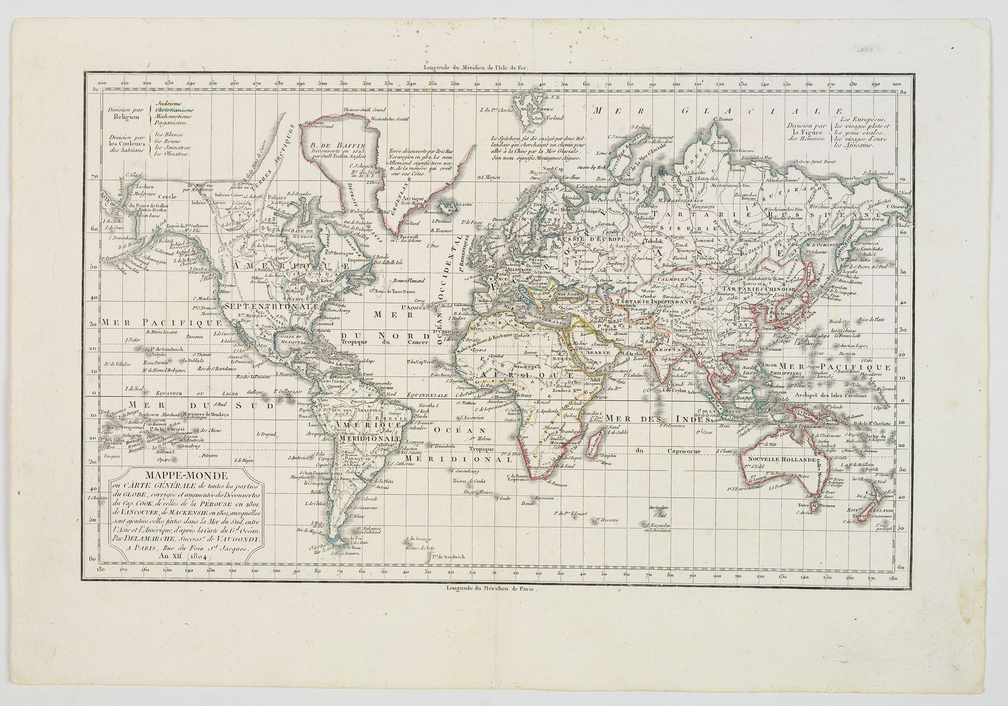 DELAMARCHE, C.F., Mappe-Monde ou Carte Générale de toutes les parties du Globe. . ., antique map, old maps
