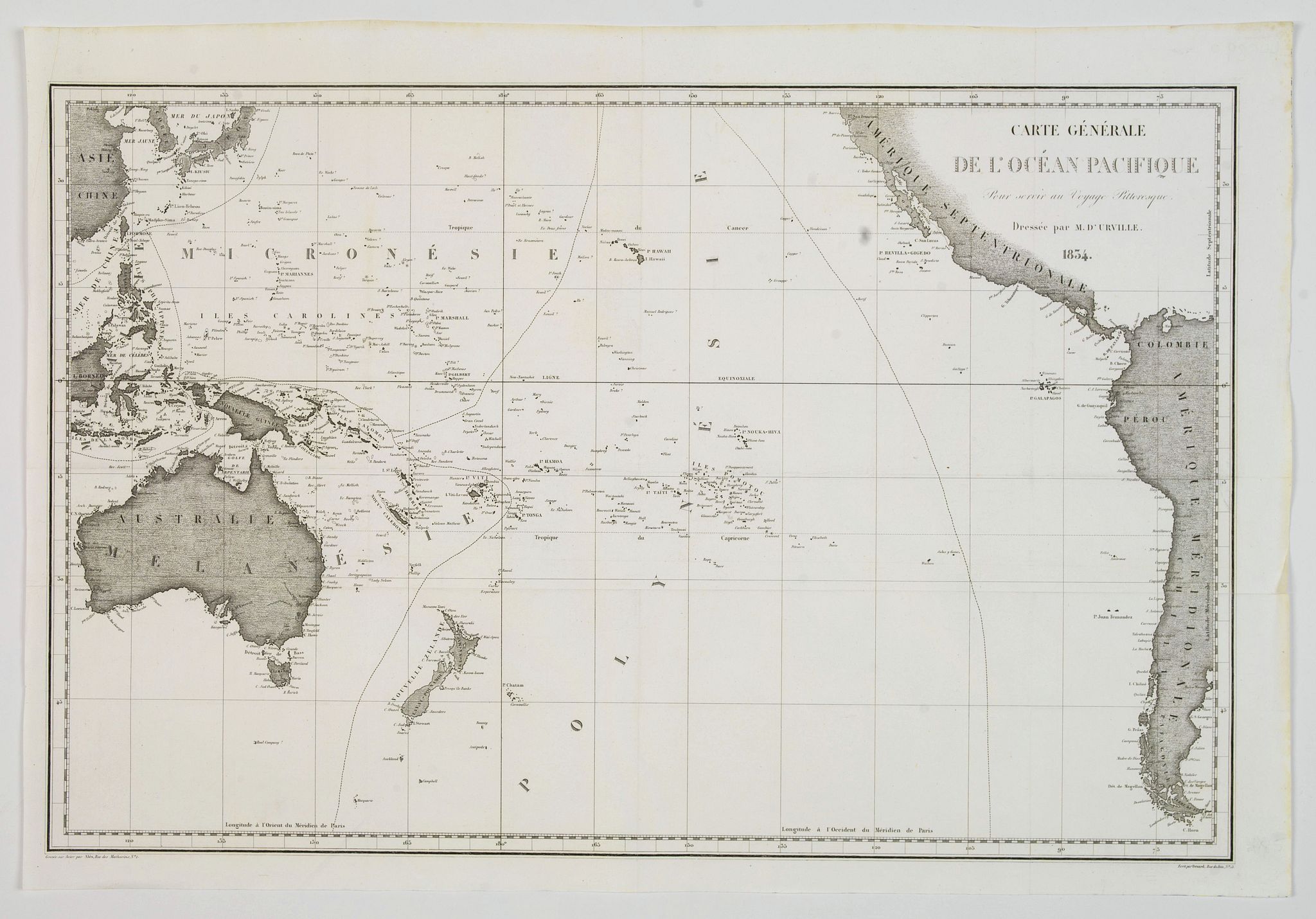 D' URVILLE., Carte générale de l'océan pacifique. . ., antique map, old maps