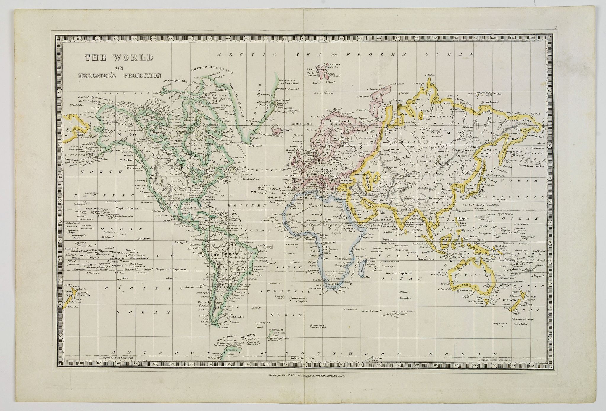 JOHNSTON, W. & A.K., The World on Mercator's Projection., antique map, old maps