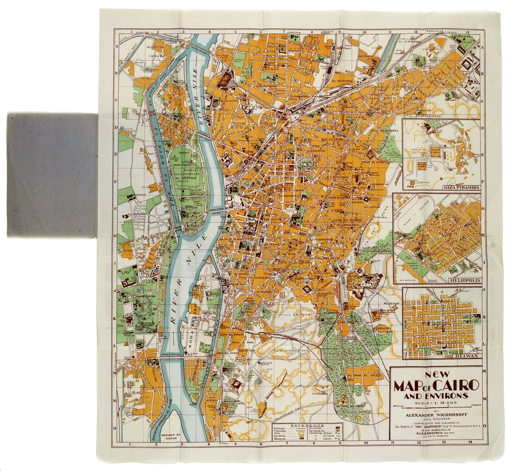 NICOHOSOFF, Alexander., New Map of Cairo and Environs., antique map, old maps