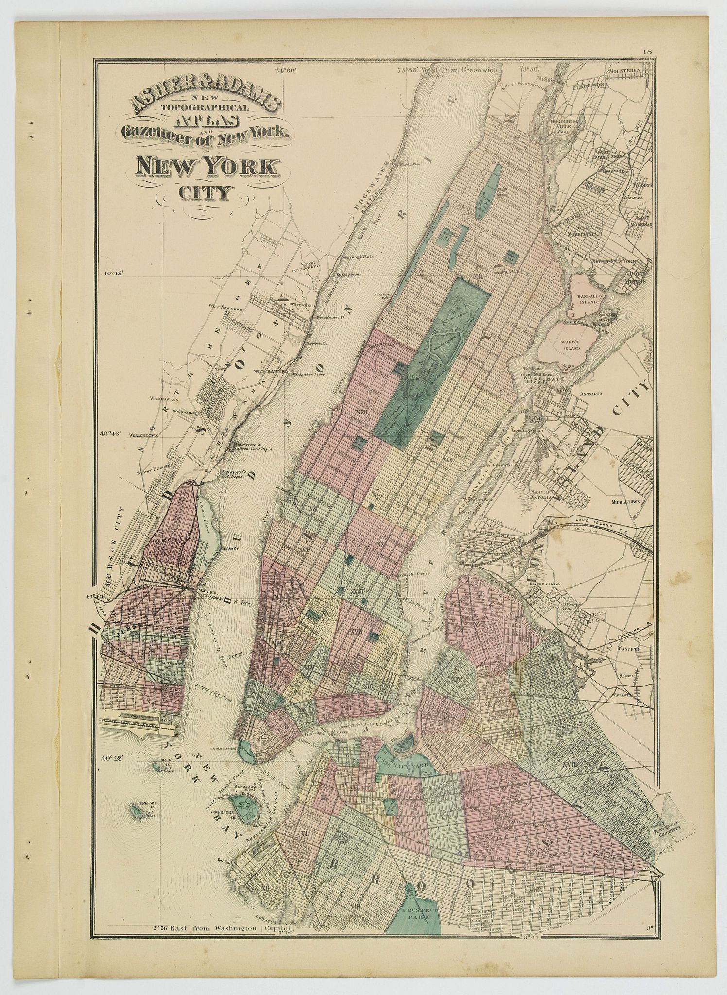 ASHER & ADAMS., New York City., antique map, old maps
