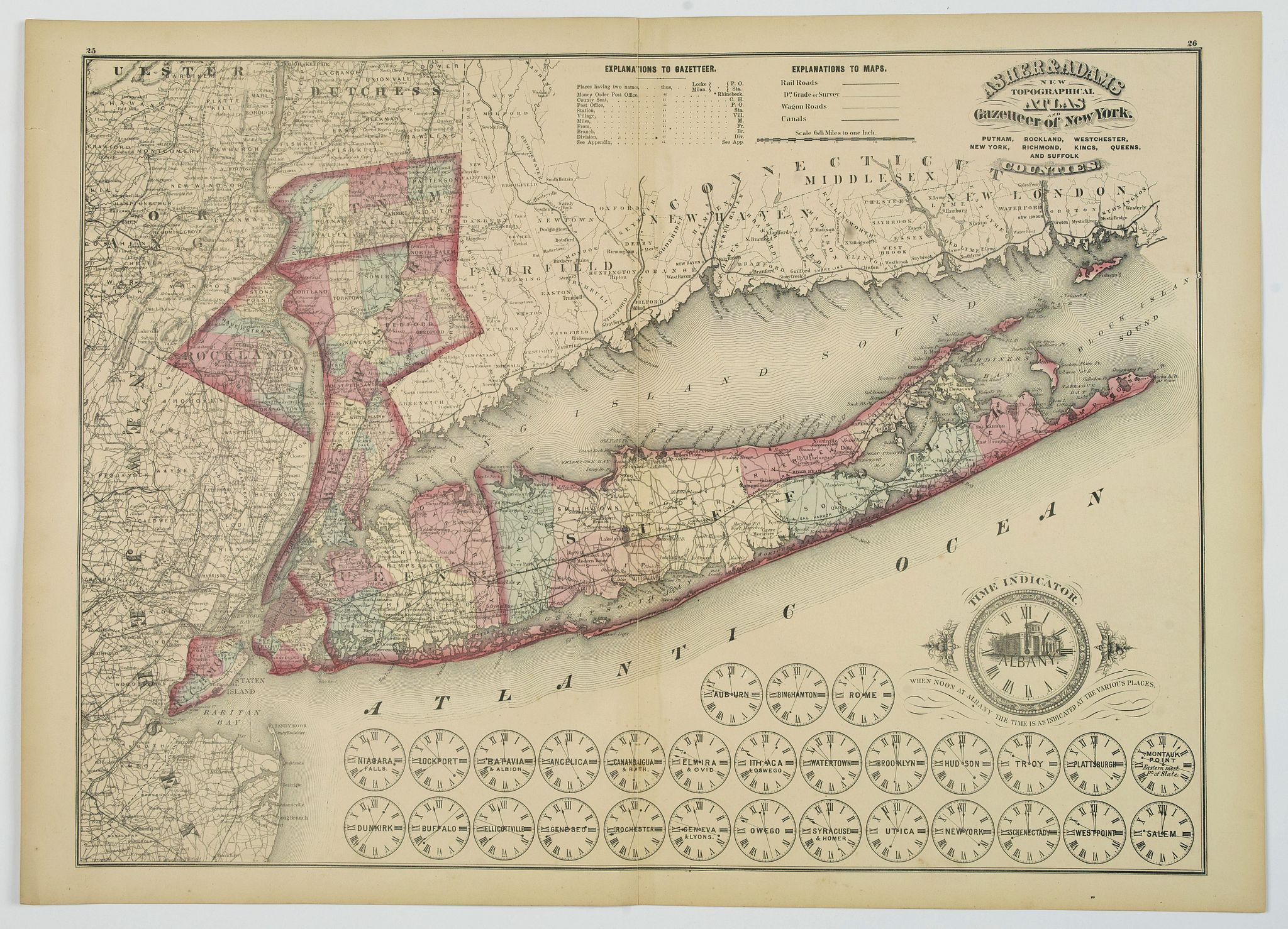 ASHER & ADAMS., Putnam, Rockland, Westchester, New York, Richmond, Kings, Queens, and Suffolk Counties., antique map, old maps