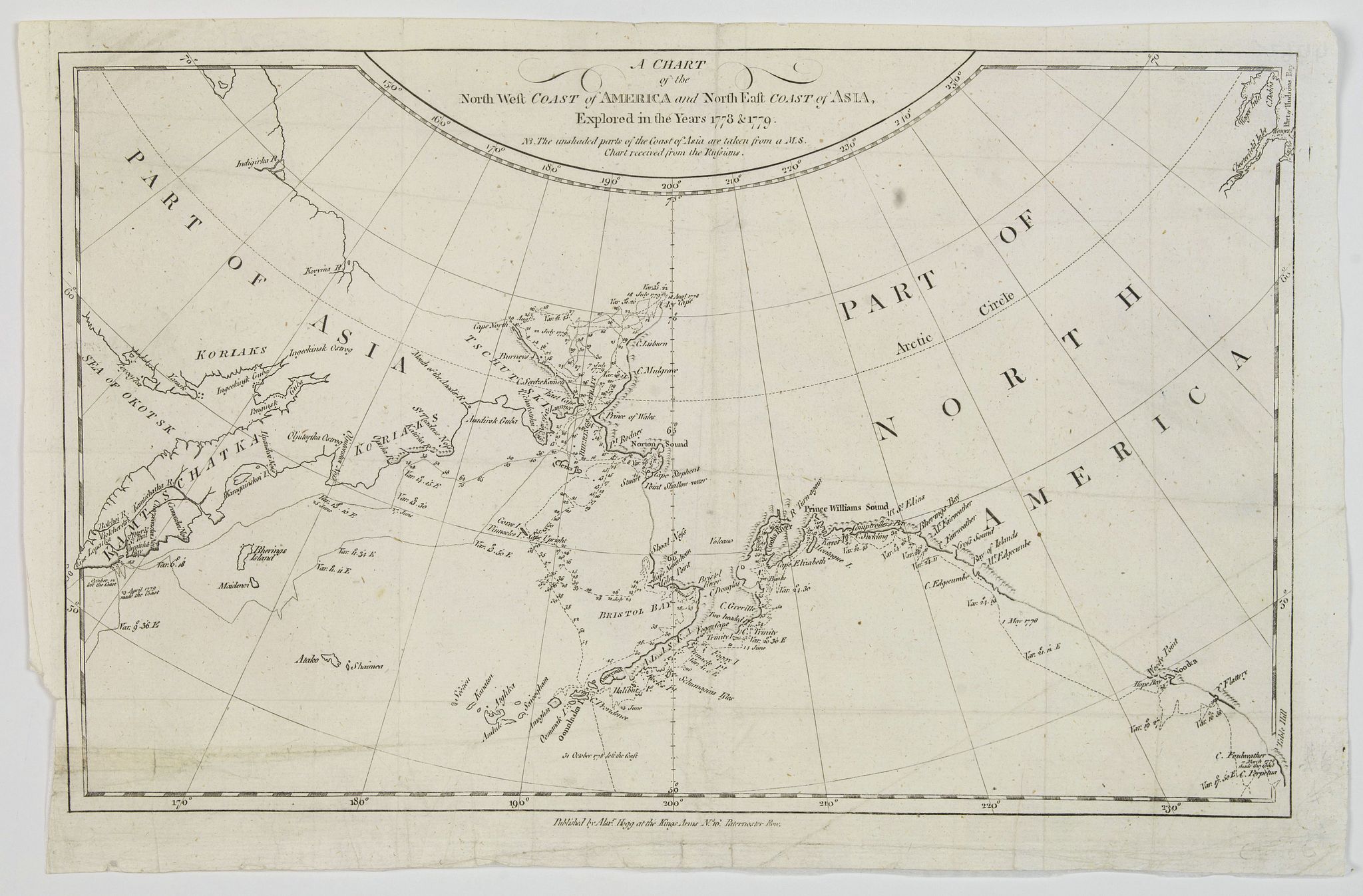 HOGG, Alexander., A Chart of the North West Coast of America and North east Coast of Asia, Explored in the Years 1778 & 1779., antique map, old maps