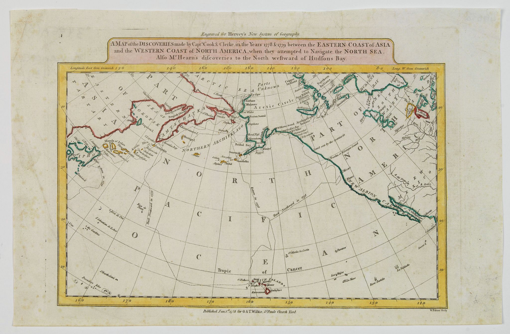 WILKIE, G & T., A Map of the Discoveries made by Capt. Cook & Clerke in the Years 1778 & 1779 between the Eastern Coast of Asia and the Western Coast of America. . ., antique map, old maps