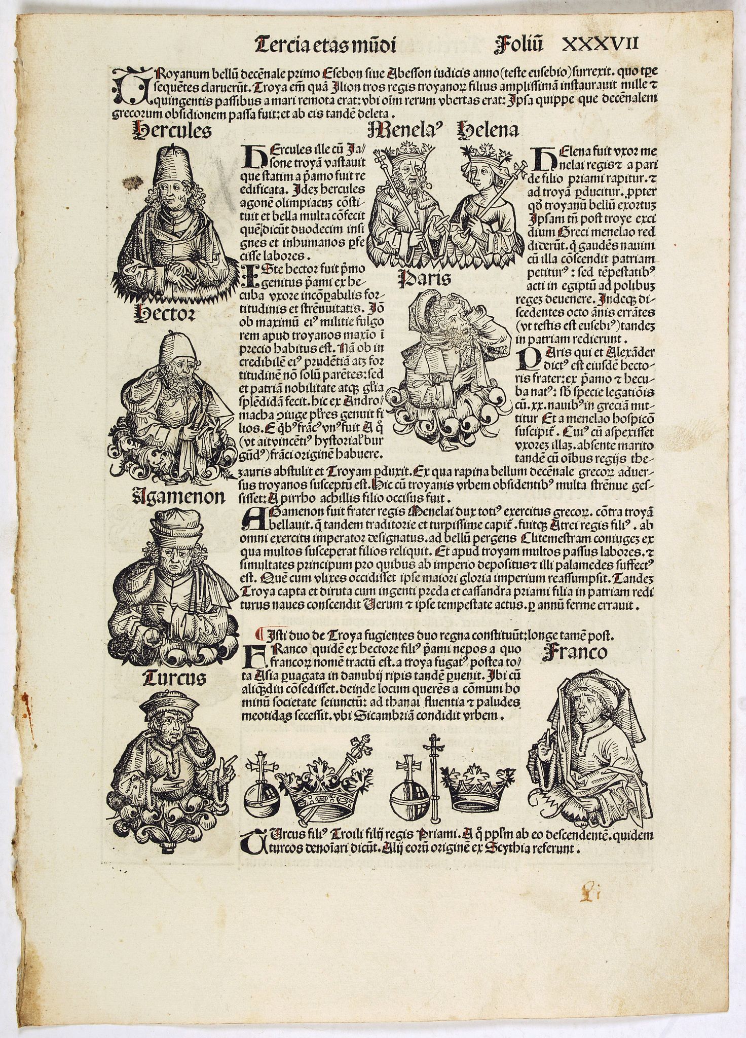 SCHEDEL, H., Tercia Etas Mundi. Folium. XXXVII, antique map, old maps
