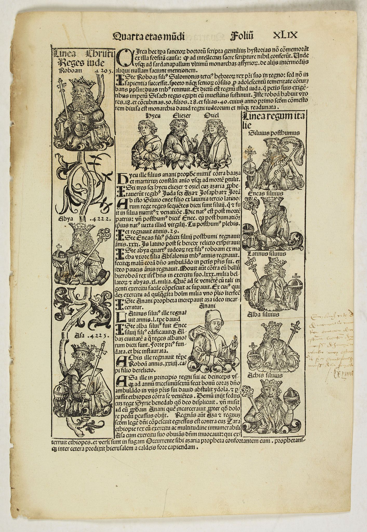 SCHEDEL, H., Quarta Etas Mudi. Foliu. XLIX, antique map, old maps