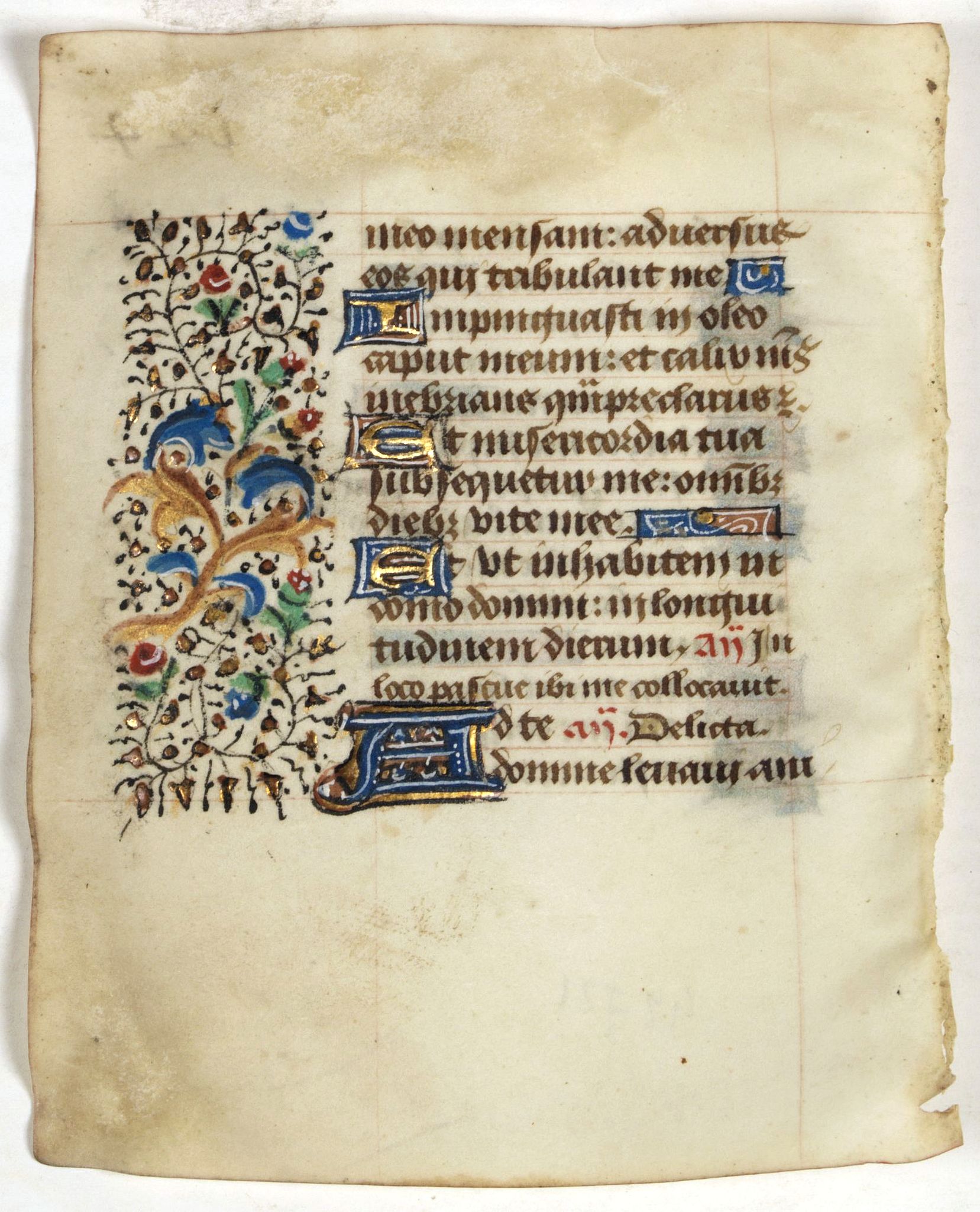 BOOK OF HOURS, Leaf on vellum from a manuscript Book of Hours., antique map, old maps