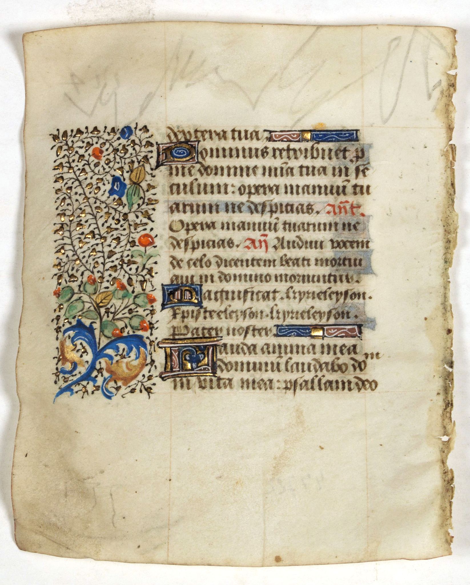 BOOK OF HOURS, Leaf on vellum from a manuscript Book of Hours., antique map, old maps
