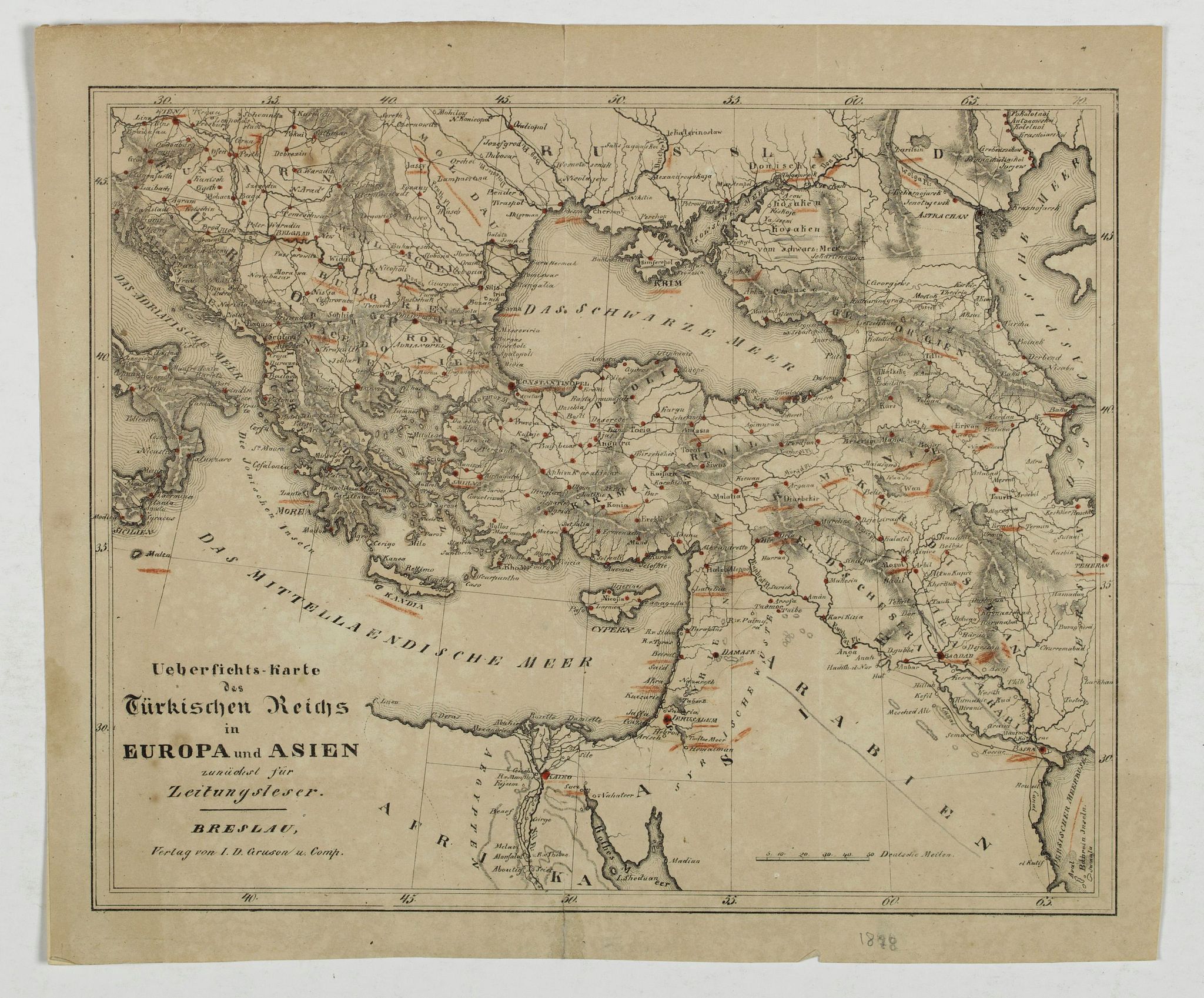 GRUSON, I.D., Karte des Türkischen Reiches in Europa und Asien . . ., antique map, old maps