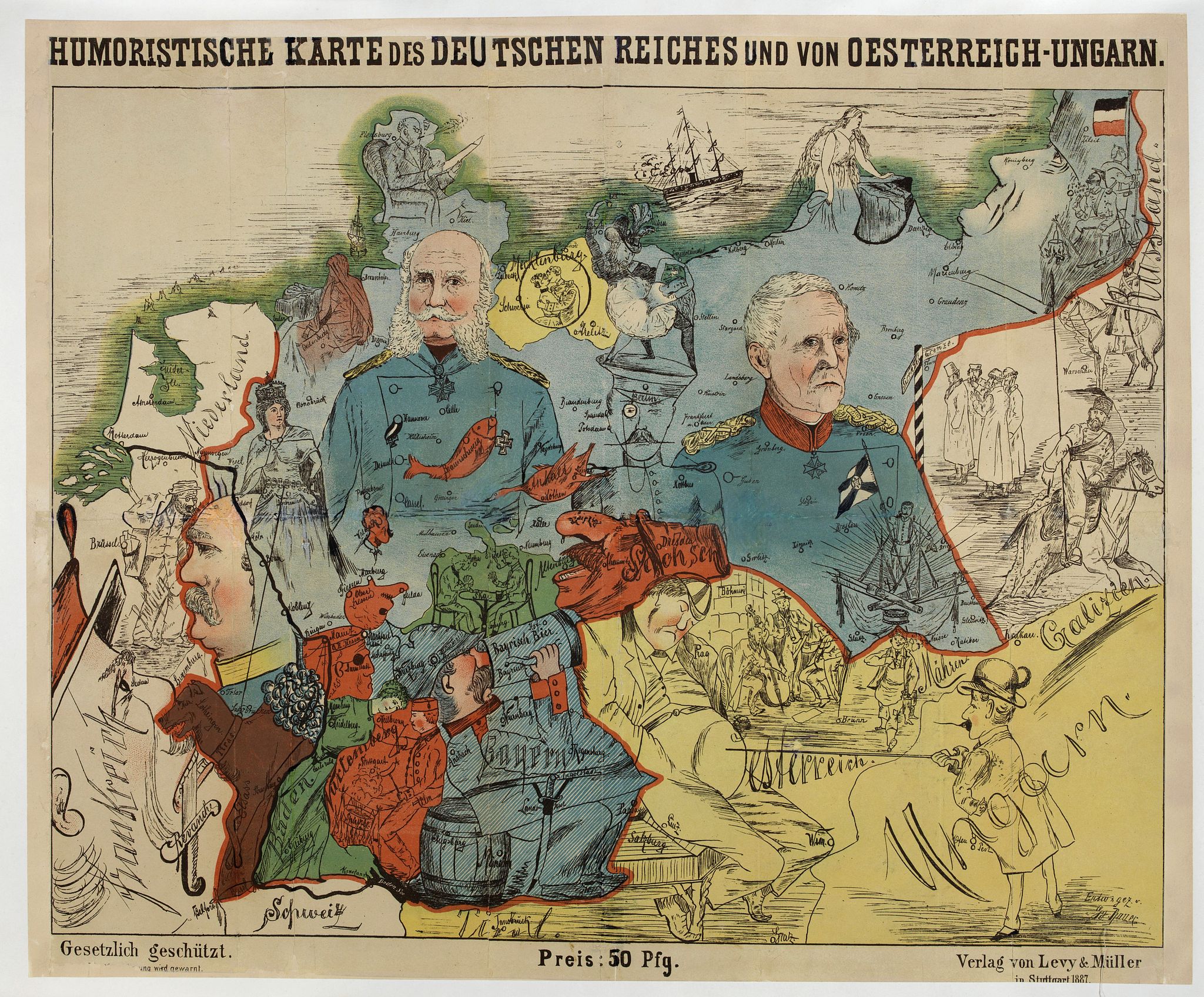 LEHMANN-DUMONT, K., Humoristische Karte von Europa im Jahre 1914., antique map, old maps