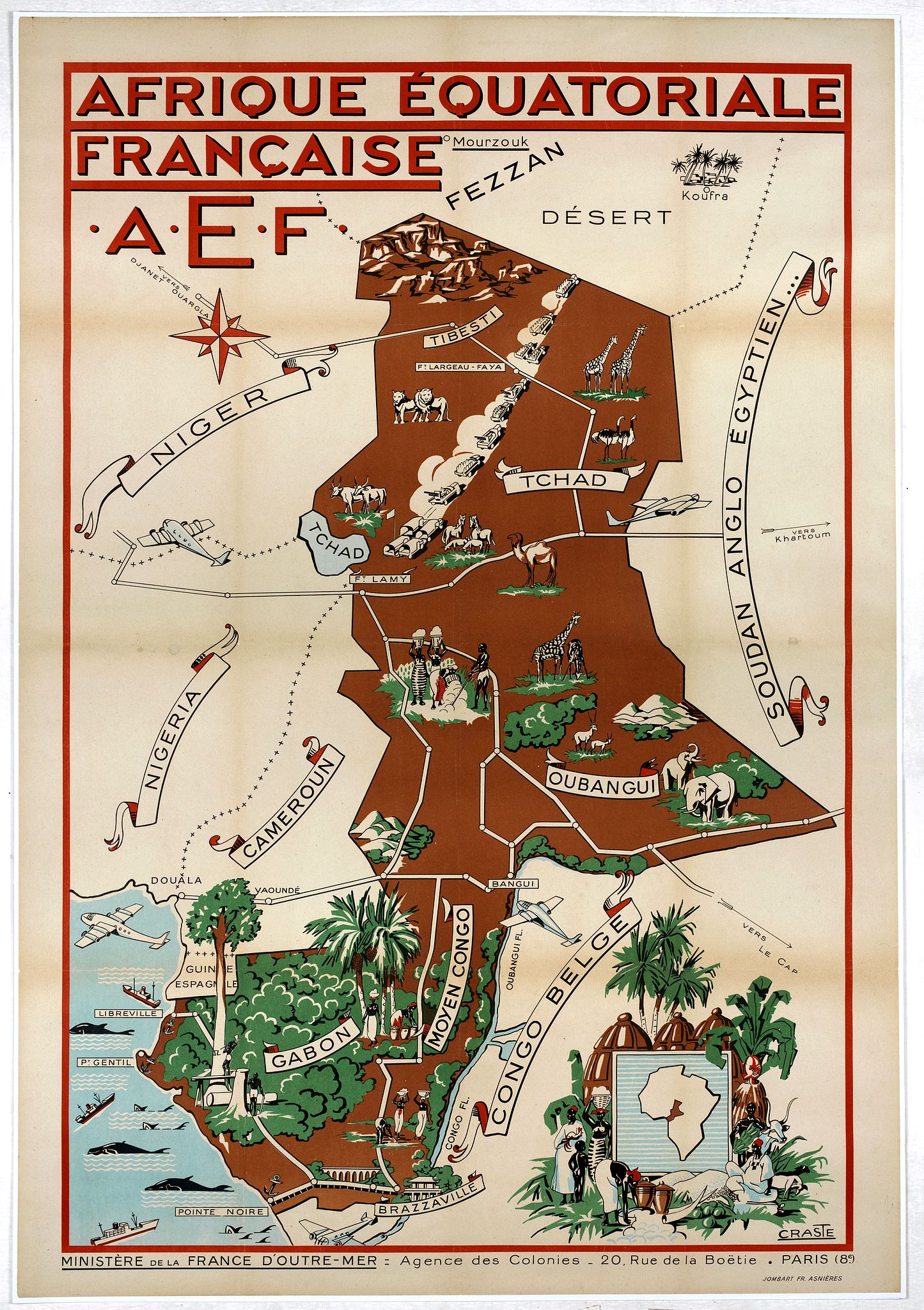 CRASTE, L., Afrique Equatoriale Française AEF., antique map, old maps