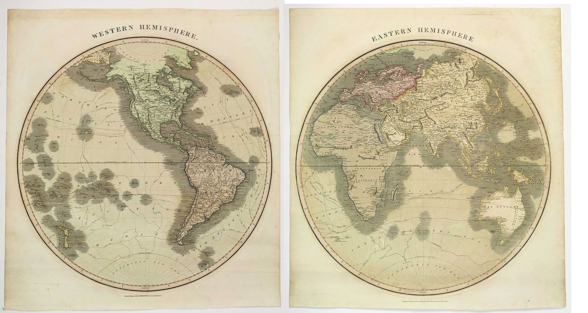 THOMSON, J., Eastern Hemisphere / Western Hemisphere., antique map, old maps