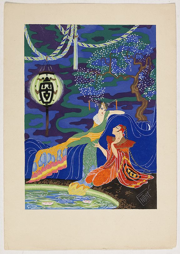 ENDRE, Conversing by the Scented Pool., antique map, old maps