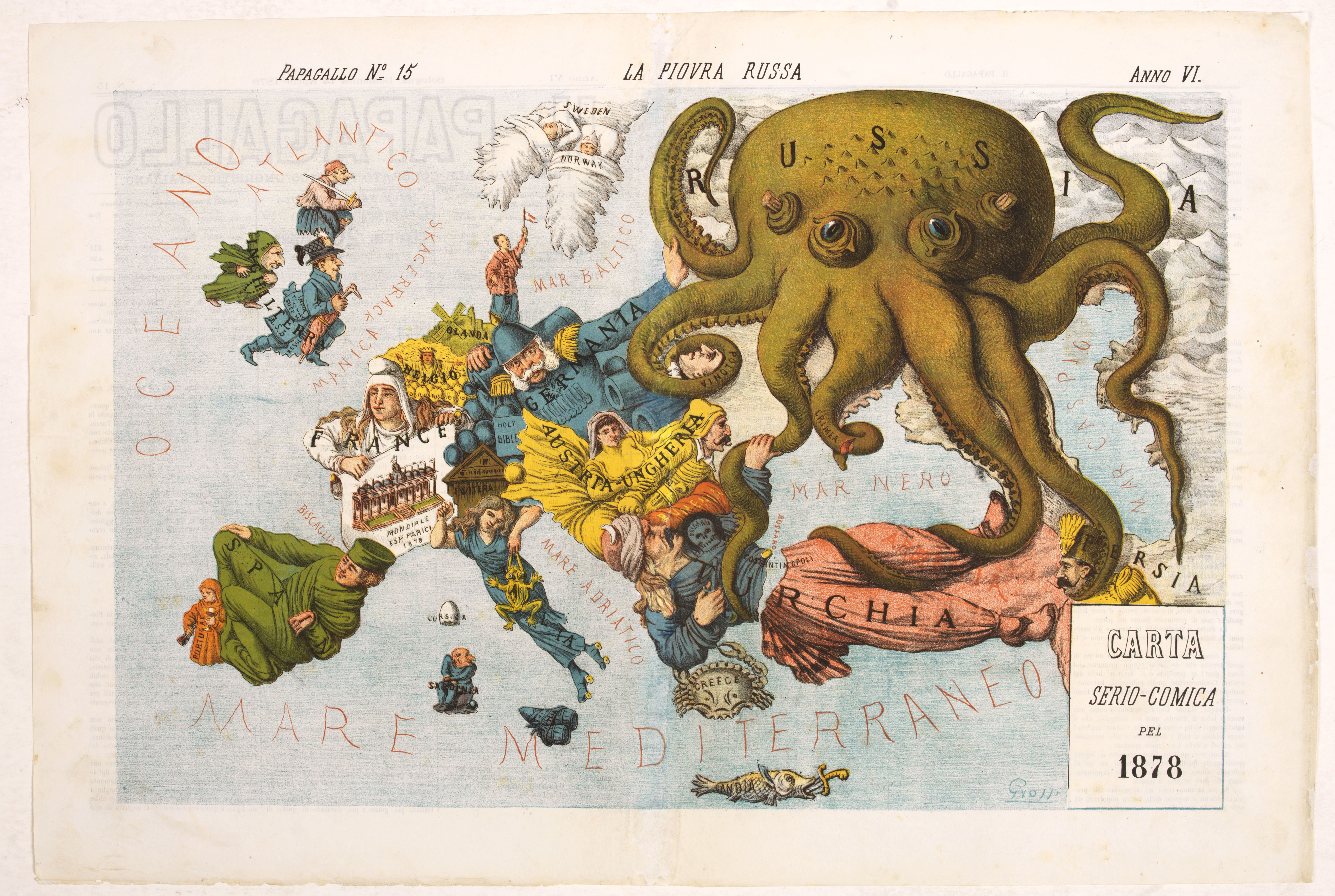 GROSSI, A., La Piovra Russa. Carta Serio-Comica Pel 1878., antique map, old maps