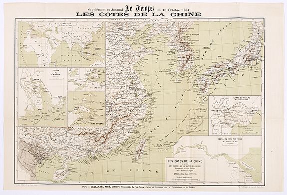 CHALLAMEL AINE, Les Côtes de la Chine supplément au journal le temps du 16 Octobre 1884, antique map, old maps