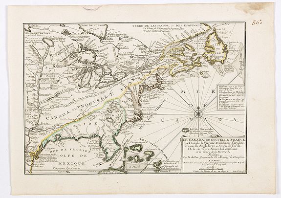 DE FER, N., Le Canada, ou Nouvelle France la Florida, la Virginie, Pensilvanie . . ., antique map, old maps