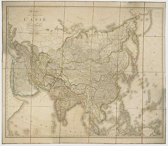 BRUÉ, H., Carte encyprotype de l'Asie dédiée & présentée au Roi par H. Brué, Géographe de S.M. Nouvelle édition., antique map, old maps