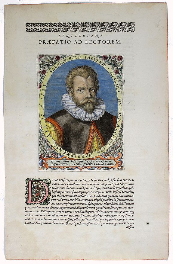 DE BRY, Th., Johannes Hugonis a Linschoten Haerlemensis aeta 35 A° 1598 Soufrir pour parvenir., antique map, old maps