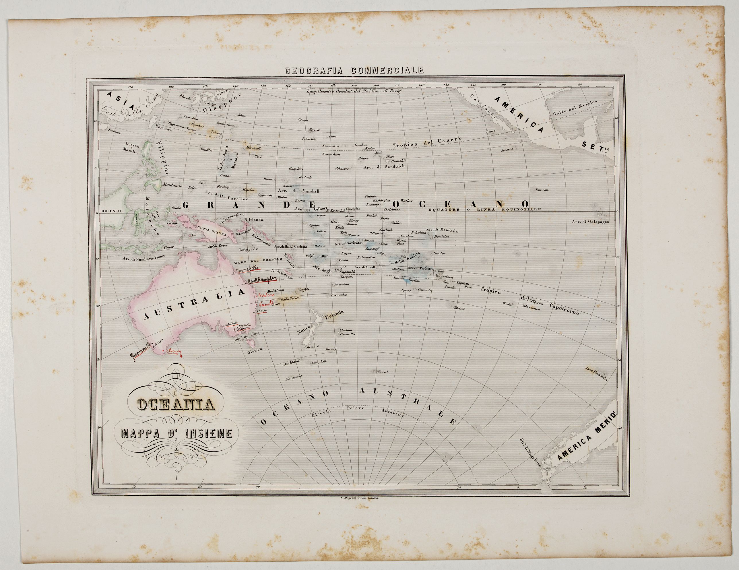 MARMOCCHI, F.C., Oceania., antique map, old maps