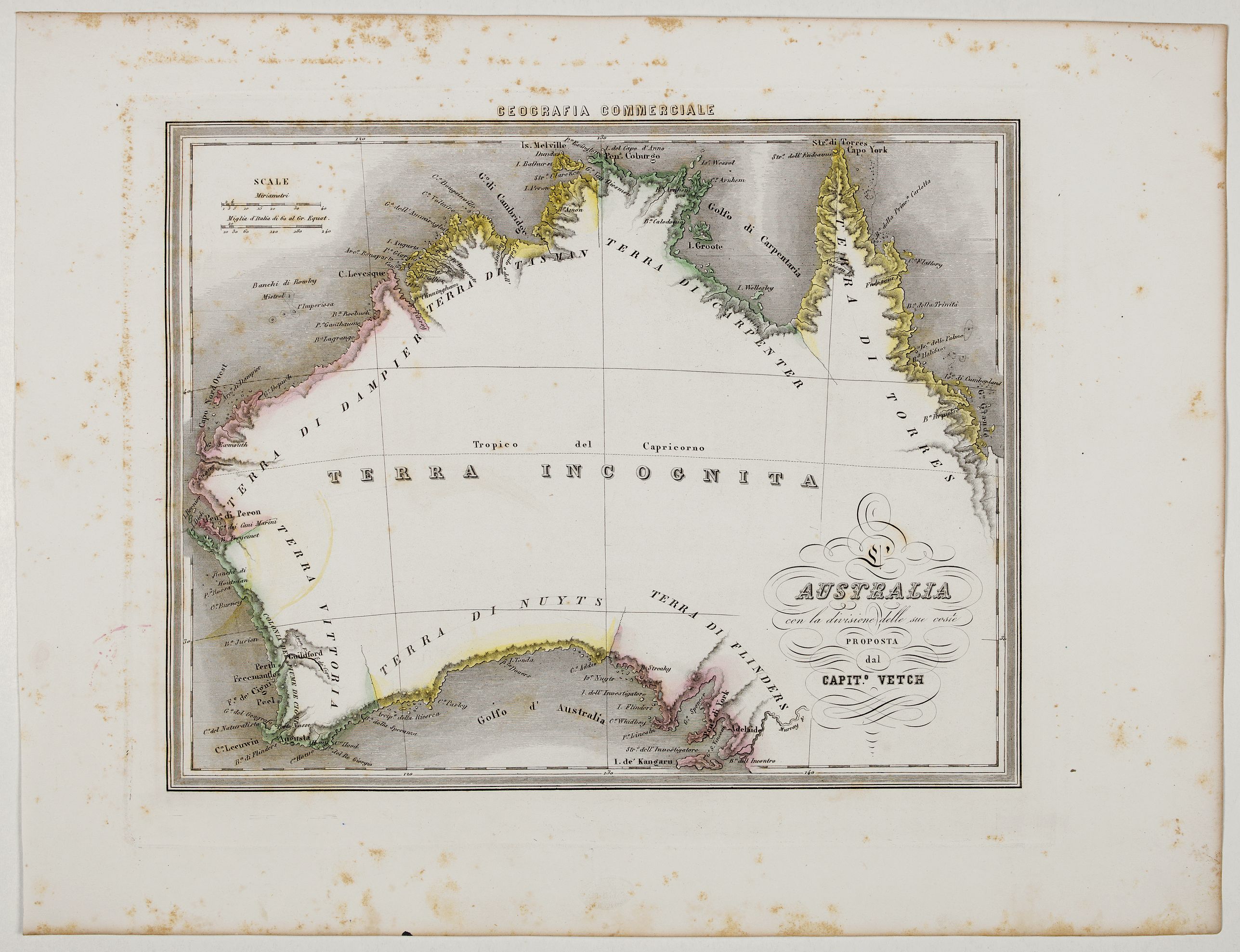 MARMOCCHI, F.C., L'Australia con la divisione delle sue coste proposta dal Capit° Vetch., antique map, old maps