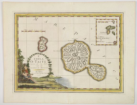 CASSINI, G.M., L'Isola O-Taiti scoperta dal Cap. Cook, con le Marchesi di Mendoza., antique map, old maps