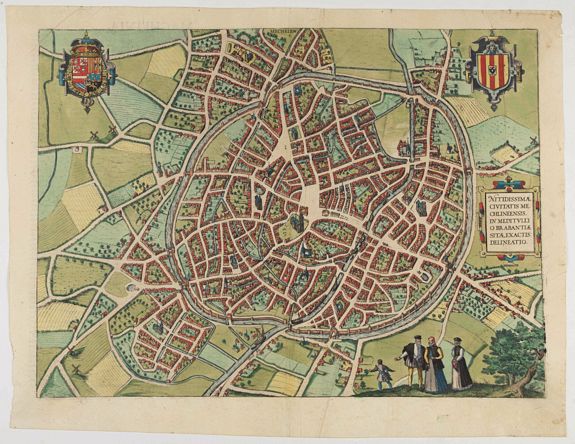 BRAUN, G. / HOGENBERG, F., Mechelen - Nitidissimae Civitatis Mechlineensis in meditullio Brabantiae sitae, exactis: delineatio., antique map, old maps