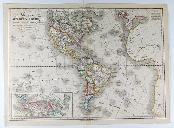 HERISSON, Eustache., Carte des deux Amériques avec leurs nouvelles divisions politiques dressée d'apres les décovertes récentes. . ., antique map, old maps