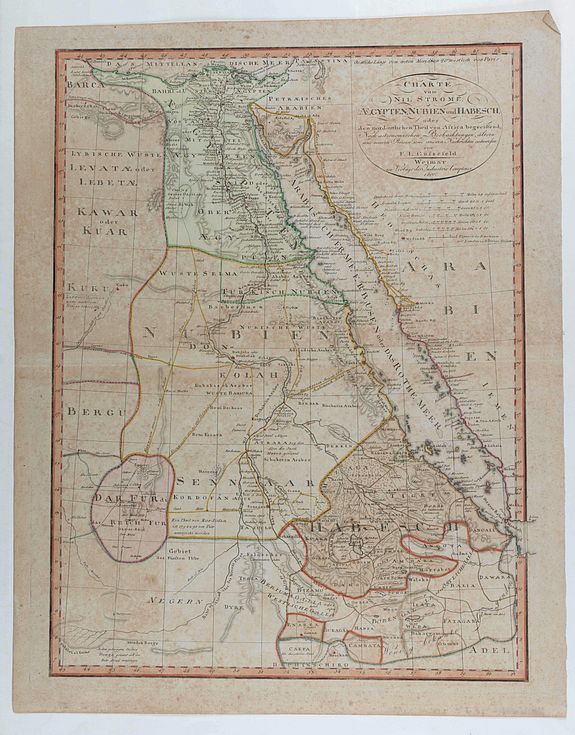 GÜSSEFELD, F.L., Charte vom Nil Strome, Ägypten, Nubien und Habesch oder den nord-östlichen Theil von Africa begreifend Nach astronomischen Beobachtungen, ältern und neuern Reisen und andern Nachrichten entworfen von F. L. Güssefeld, antique map, old maps