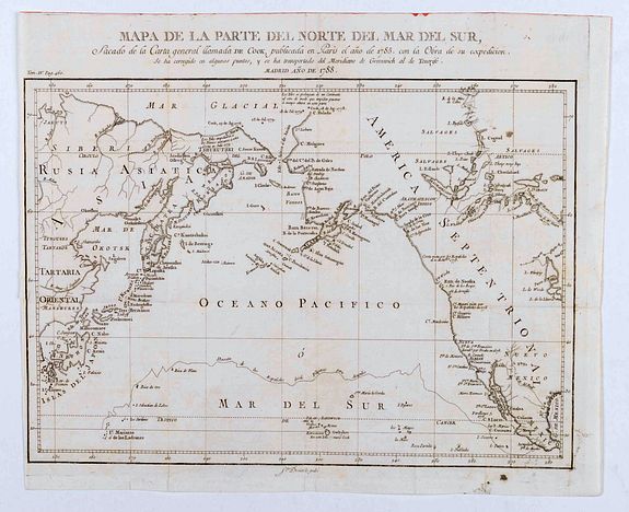 DE SANCHA, A., Mapa de la Parte del Norte del Mar del Sur, Sacado Dela Carta General Llamada de Cook, Publicada en Paris el Año de 1785. . ., antique map, old maps