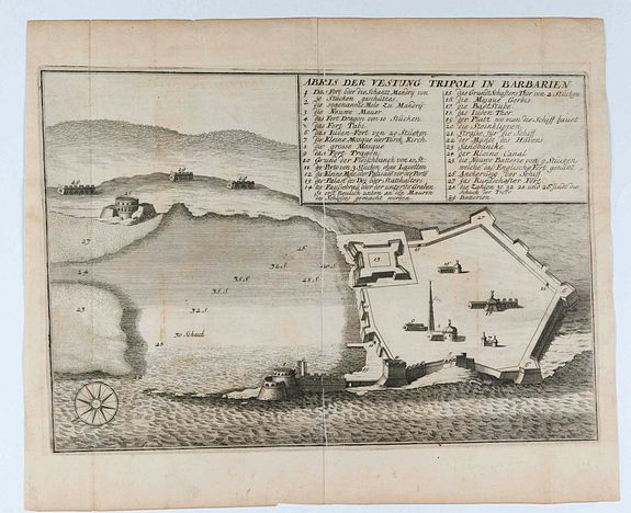 MERIAN, M., Abris der Vestung Tripoli in Barbarien., antique map, old maps