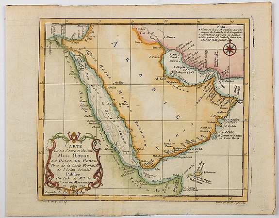 BELLIN,J.N. / Comte de Maurepas., Carte de la Coste d'Arabie, Mer Rouge, et Golfe de Perse. . ., antique map, old maps
