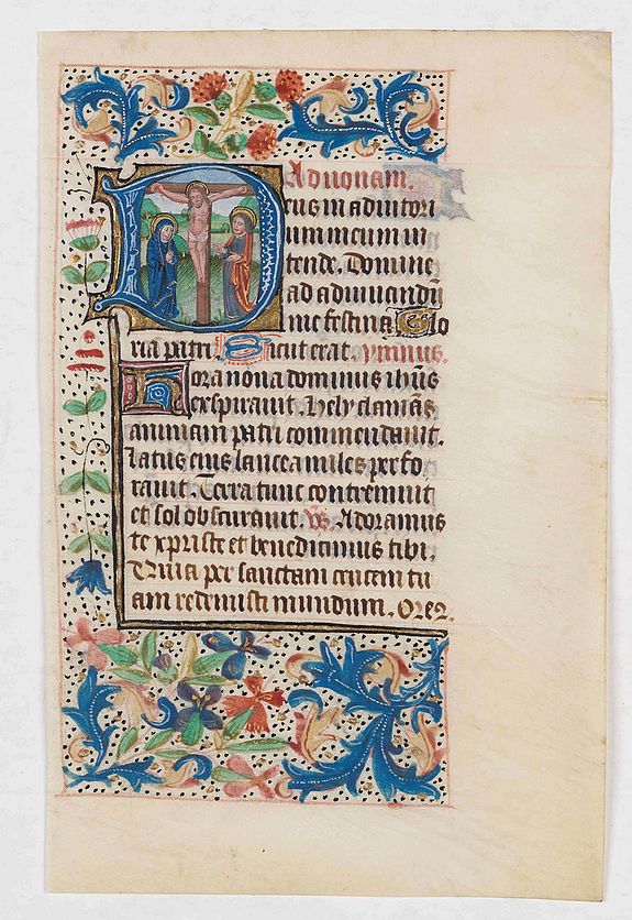 BOOK OF HOURS, Leaf from a Flemish Book of Hours on vellum., antique map, old maps
