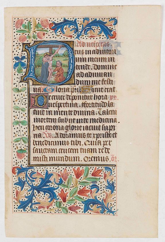 BOOK OF HOURS, Leaf from a Flemish Book of Hours on vellum., antique map, old maps