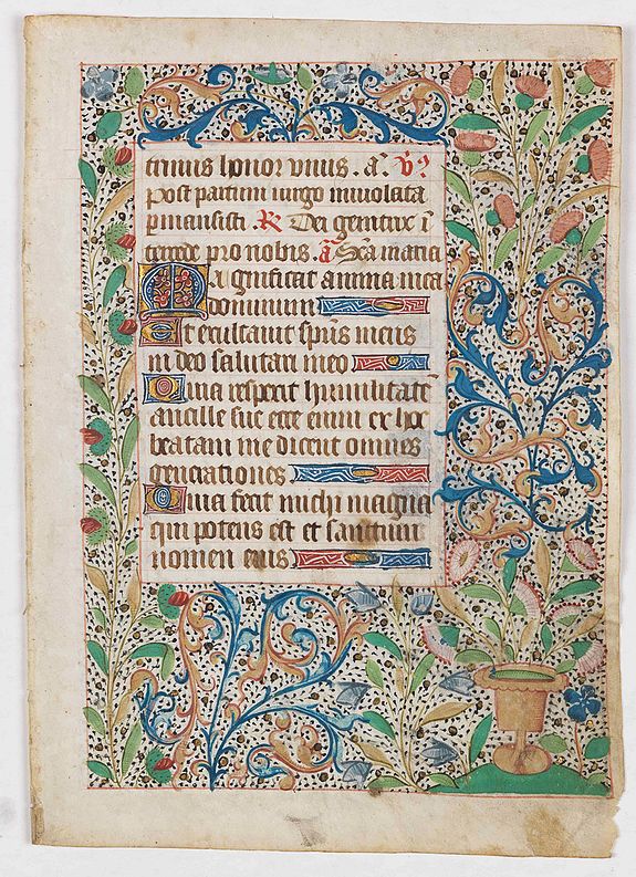 BOOK OF HOURS, Leaf from a French, probably Breton, Book of Hours, written on vellum., antique map, old maps