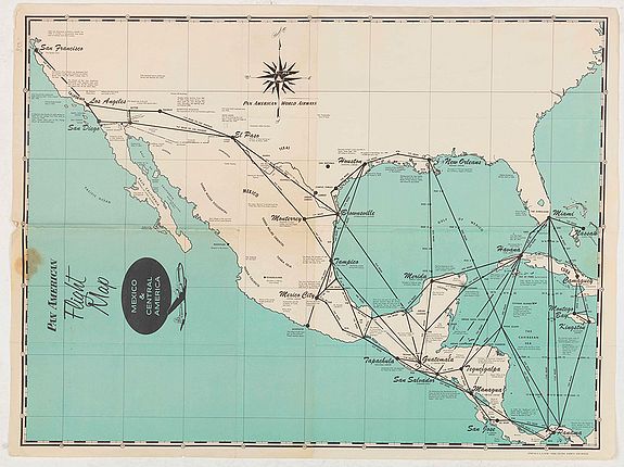 PAN AMERICAN, Pan American Flight Map - Mexico & Central America., antique map, old maps