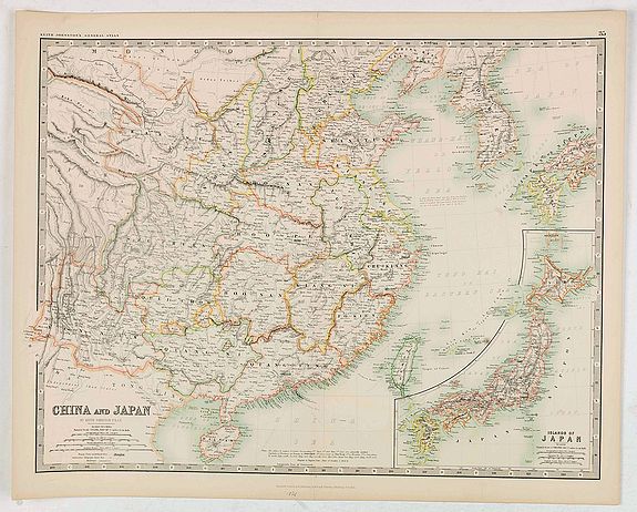 W. & A.K. JOHNSTON., China and Japan., antique map, old maps
