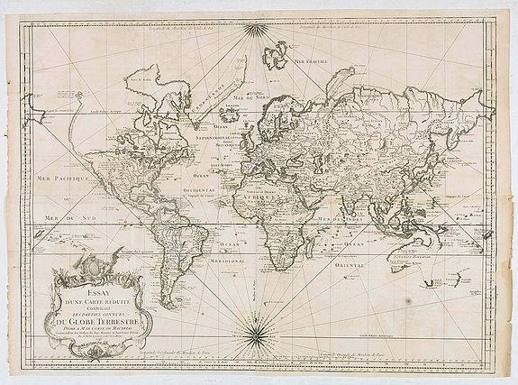 BELLIN, J.N., Essay d'une Carte reduite..du Globe Terrestre.., antique map, old maps