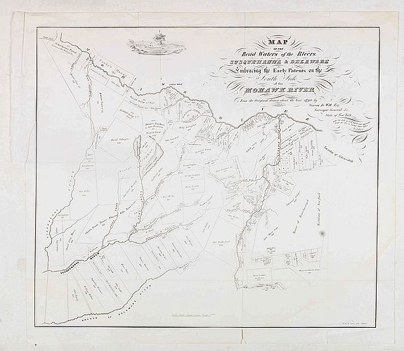 PEASE, R.H., Map of the Head Waters of the rivers Susquehanna & Delaware . . ., antique map, old maps