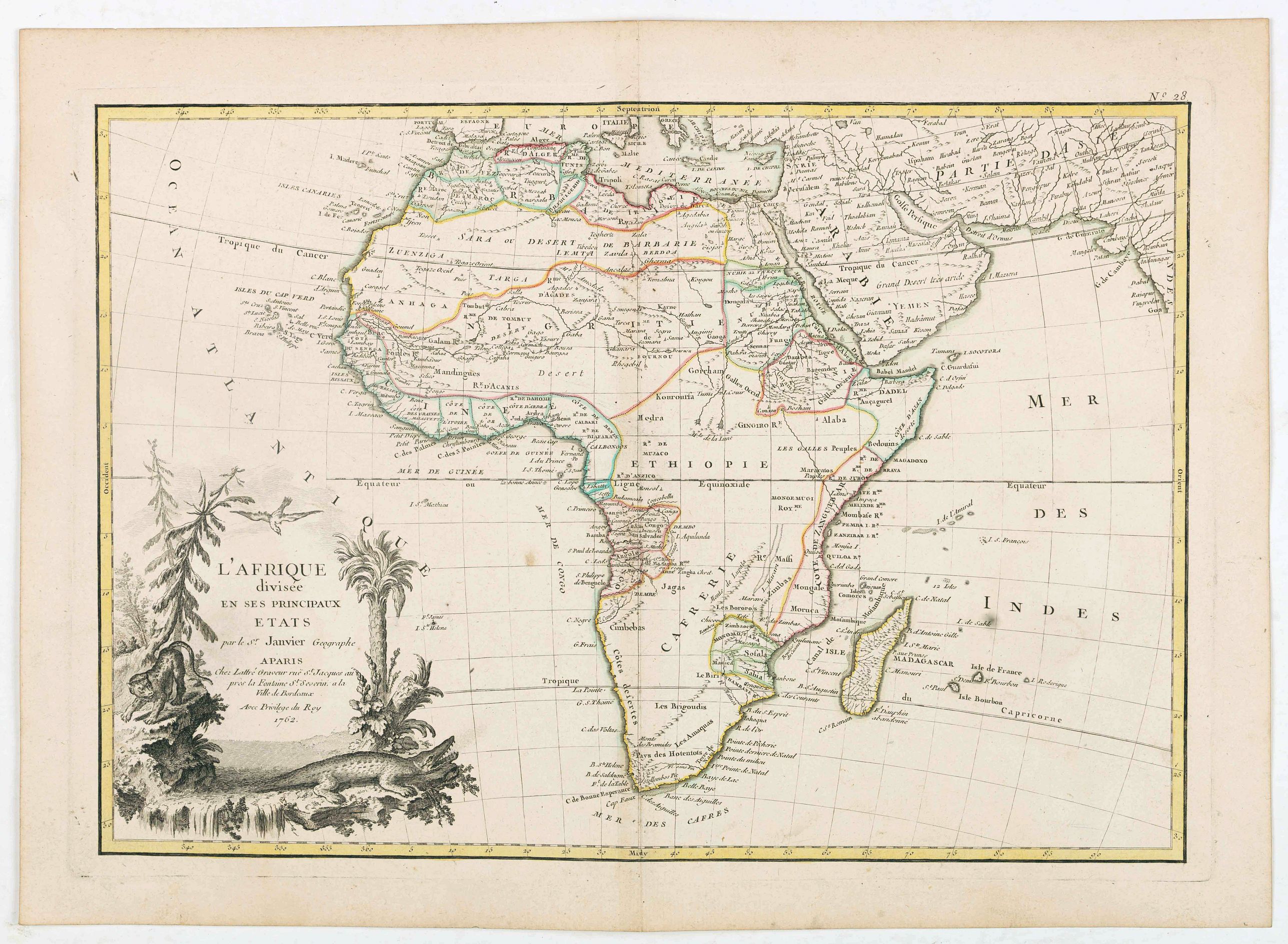 LATTRÉ / JANVIER,Sr., L'Afrique divisée en ses principaux Etats. . ., antique map, old maps