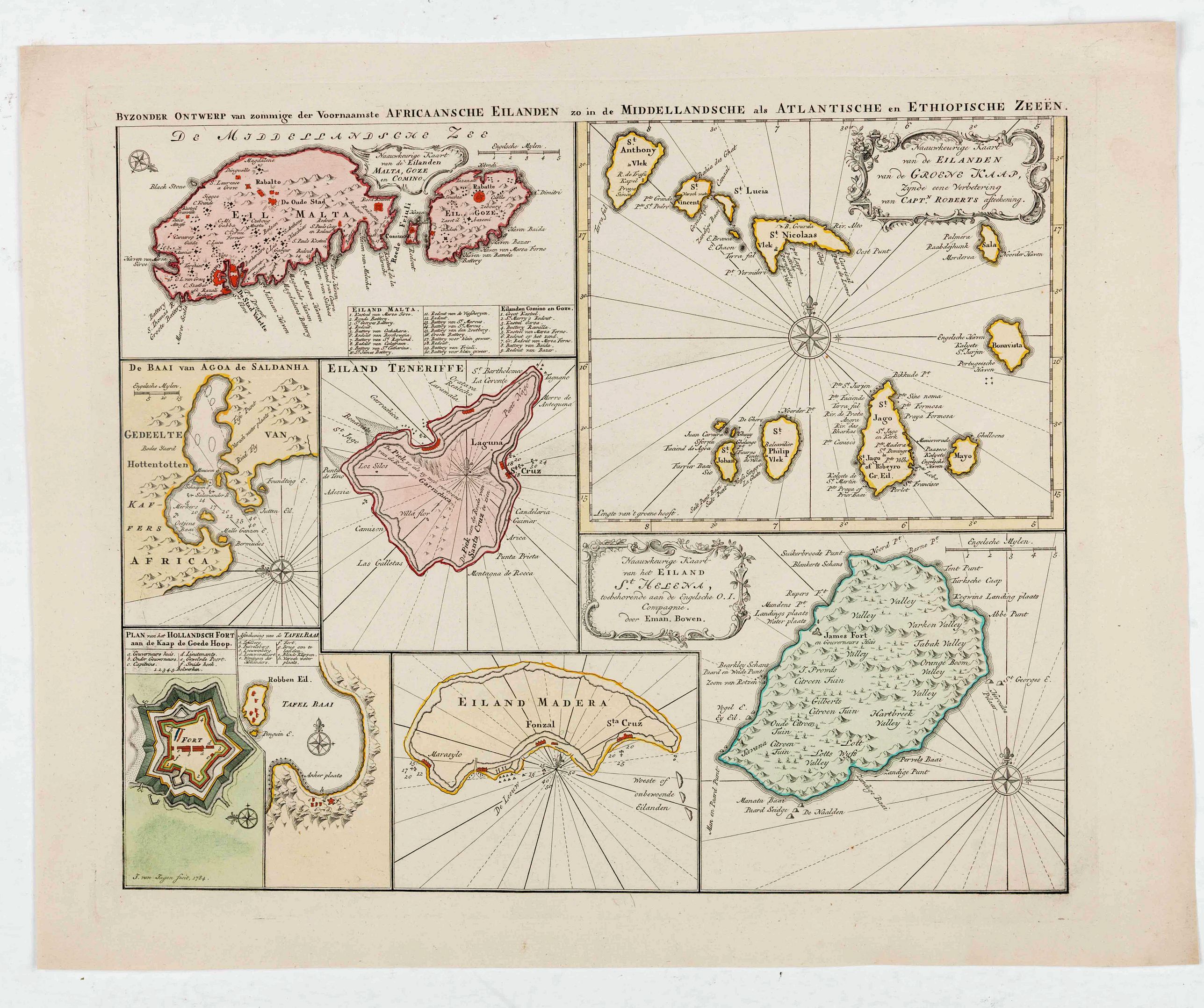 BACHIENE, W.A., Byzonder Ontwerp van zommige der Voornaamste Africaansche Eilanden zo in de Middellandsche als Atlantische en Ethiopische Zeeën, antique map, old maps